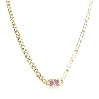 Meshmerise Gold Over Sterling Silver Paperclip Birthstone Link Necklace