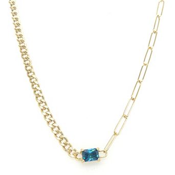 Meshmerise Gold Over Sterling Silver Paperclip Birthstone Link Necklace