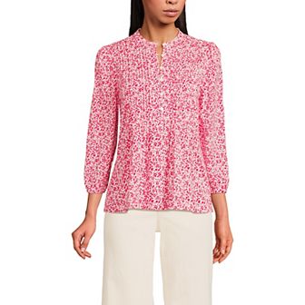 Women's Lands' End Lightweight Jersey Button Pintuck Top