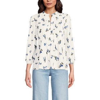 Women's Lands' End Lightweight Jersey Button Pintuck Top