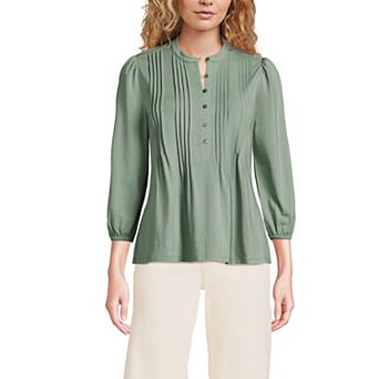 Women's Lands' End Lightweight Jersey Button Pintuck Top