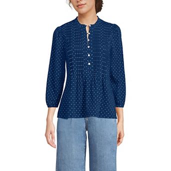 Women's Lands' End Lightweight Jersey Button Pintuck Top