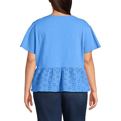 Plus Size Lands' End Short Sleeve Eyelet Top