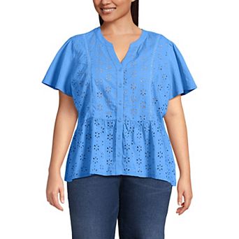 Plus Size Lands' End Short Sleeve Eyelet Top