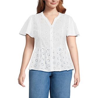 Plus Size Lands' End Short Sleeve Eyelet Top