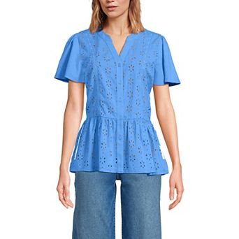 Women's Lands' End Short Sleeve Eyelet Top