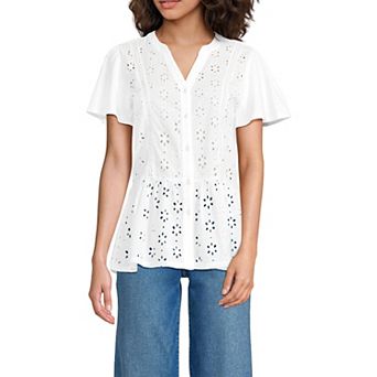 Women's Lands' End Short Sleeve Eyelet Top