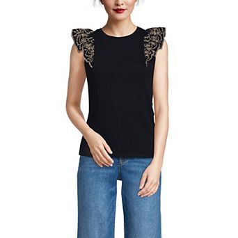 Women's Lands' End Embroidered Ruffle Tank Top
