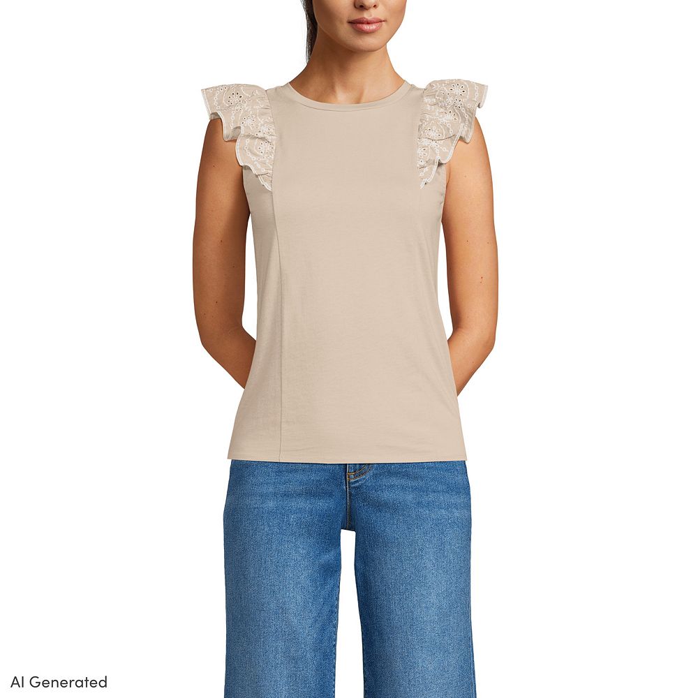 Women's Lands' End Embroidered Ruffle Tank Top