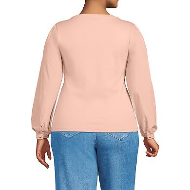 Plus Size Lands' End Supima Interlock Scoop Neck Blouson Sleeve Top