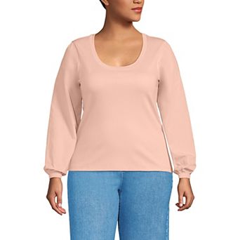 Plus Size Lands' End Supima Interlock Scoop Neck Blouson Sleeve Top