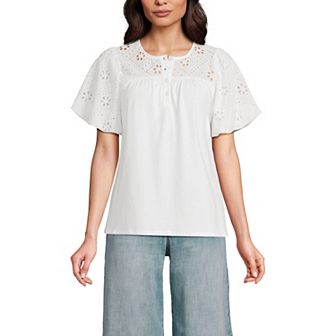 Women's Lands' End Eyelet Crew Puff Sleeve Top