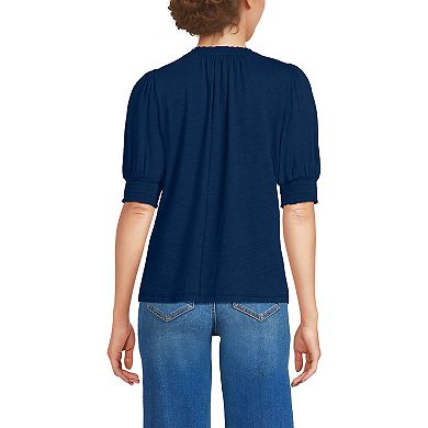 Women's Lands' End Button Pintuck Puff Sleeve Top