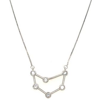 Meshmerise Sterling Silver White Topaz Zodiac Constellation Necklace
