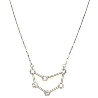 Meshmerise Sterling Silver White Topaz Zodiac Constellation Necklace