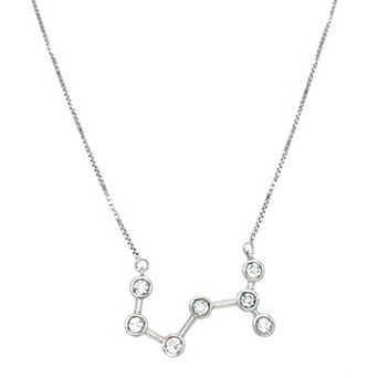 Meshmerise Sterling Silver White Topaz Zodiac Constellation Necklace