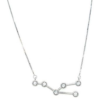 Meshmerise Sterling Silver White Topaz Zodiac Constellation Necklace