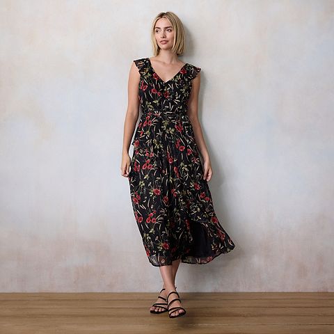 Женские платья LC Lauren Conrad Women's LC Lauren Conrad Asymmetrical Ruffle Maxi Dress