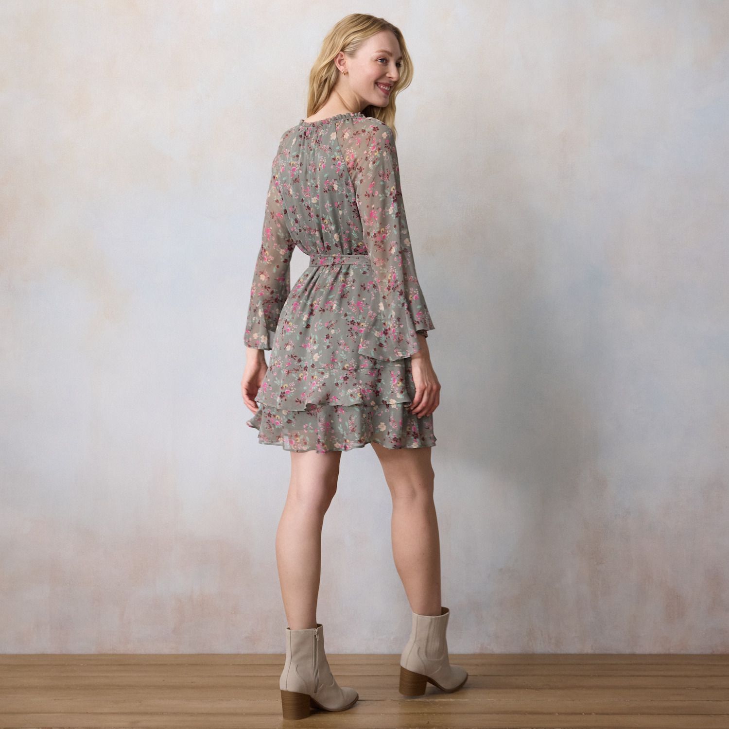 Женское платье LC Lauren Conrad Godet Sleeve Ruffle Mini, цвет: Розовато-лиловый — фото 2