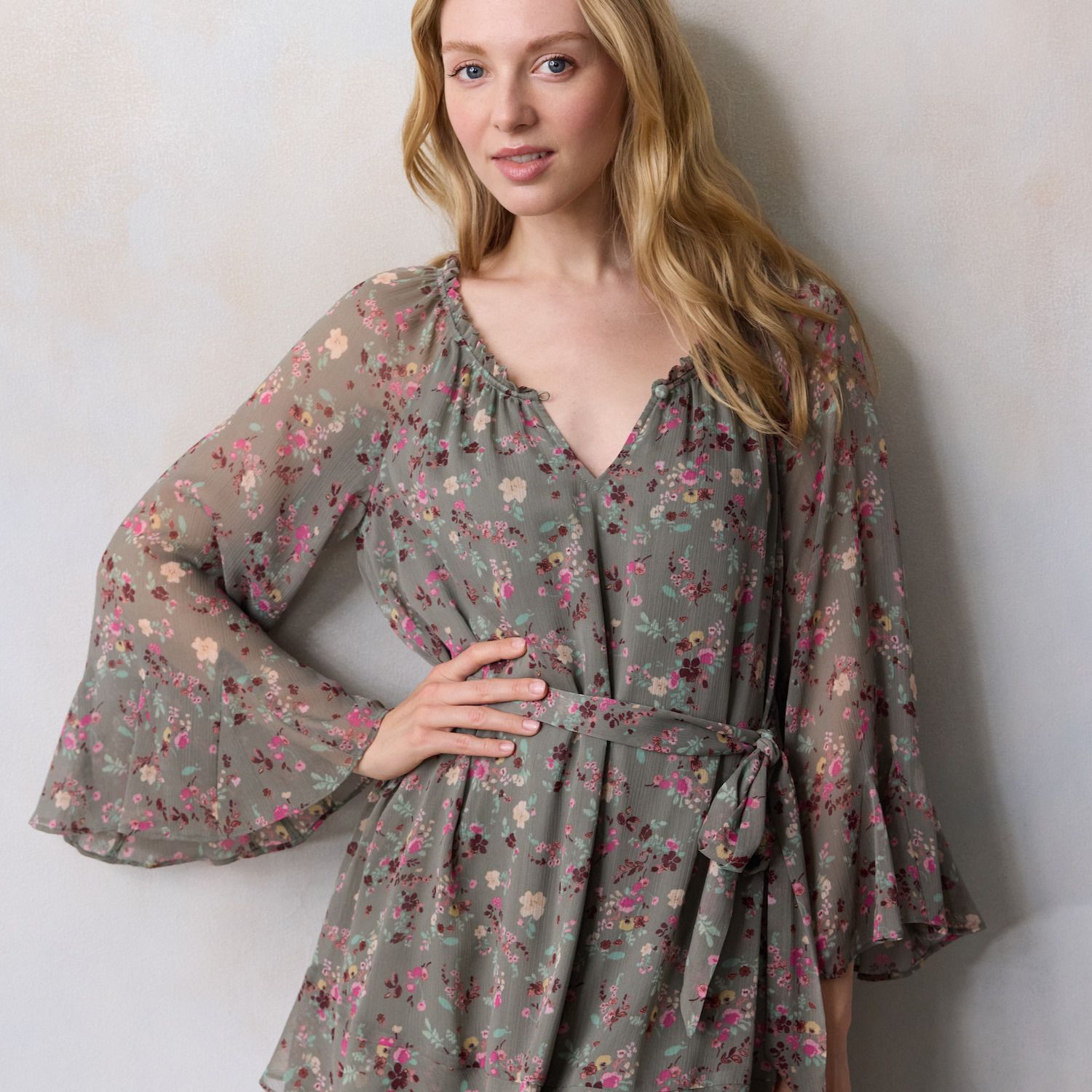 Женское платье LC Lauren Conrad Godet Sleeve Ruffle Mini, цвет: Розовато-лиловый — фото 3