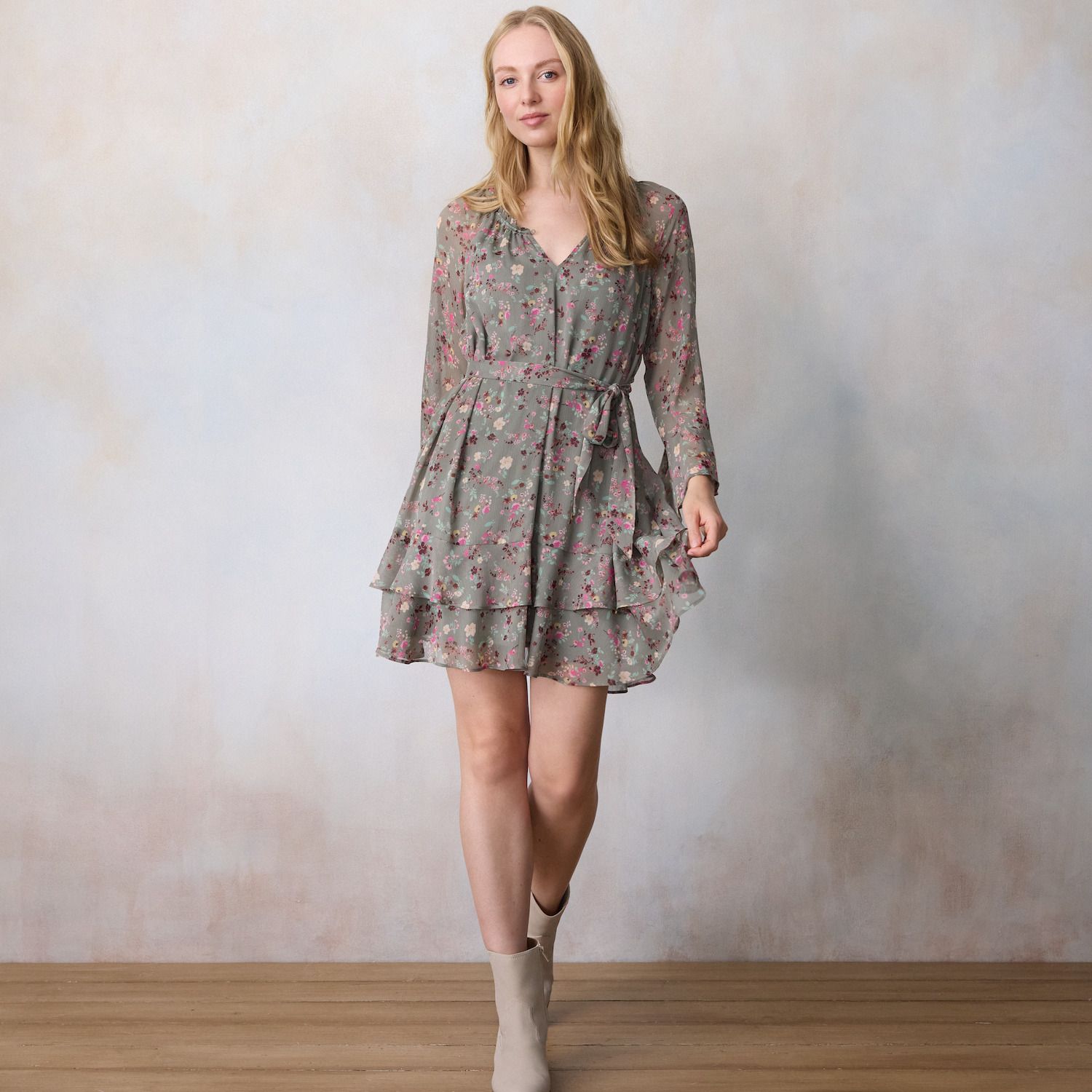 Женское платье LC Lauren Conrad Godet Sleeve Ruffle Mini, цвет: Розовато-лиловый — фото 4