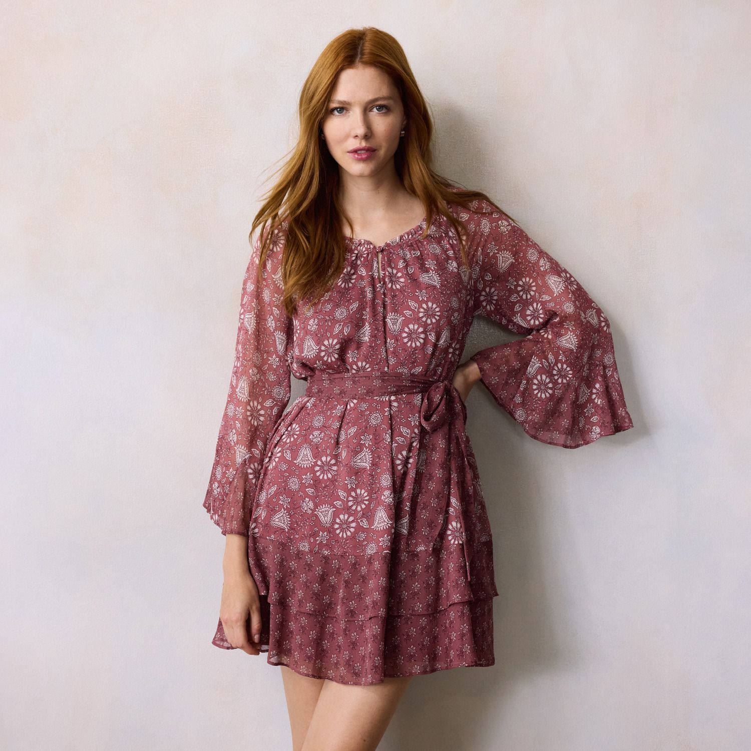 Женское платье LC Lauren Conrad Godet Sleeve Ruffle Mini, цвет: Розовато-лиловый
