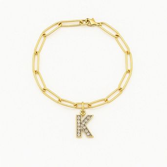 Meshmerise 18K Gold Over Silver Diamond Inital Bracelet