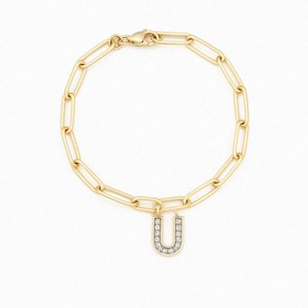 Meshmerise 18K Gold Over Silver Diamond Inital Bracelet