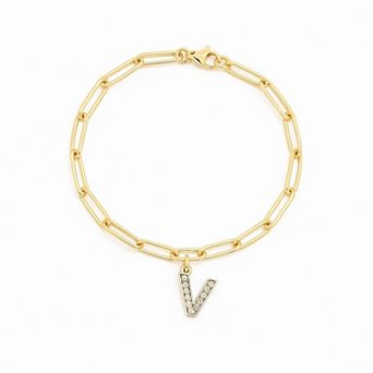 Meshmerise 18K Gold Over Silver Diamond Inital Bracelet