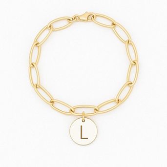 Meshmerise 18K Gold Over Silver Initial Disc Link Bracelet