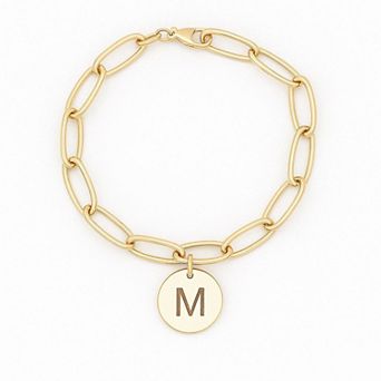 Meshmerise 18K Gold Over Silver Initial Disc Link Bracelet