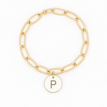 Meshmerise 18K Gold Over Silver Initial Disc Link Bracelet