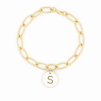 Meshmerise 18K Gold Over Silver Initial Disc Link Bracelet