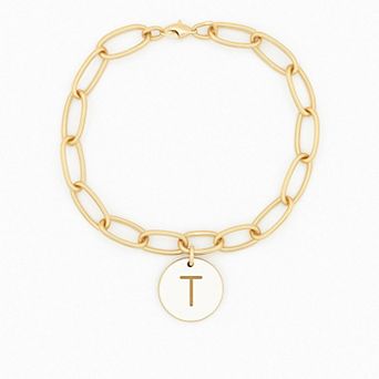 Meshmerise 18K Gold Over Silver Initial Disc Link Bracelet