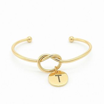 Meshmerise 18K Gold Over Silver Initial Love Knot Bangle Bracelet
