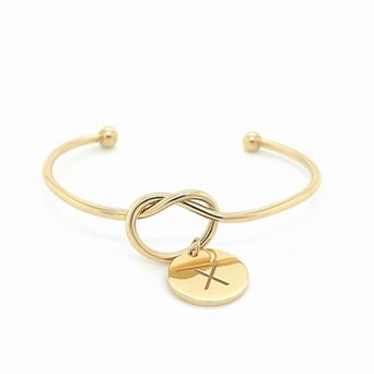 Meshmerise 18K Gold Over Silver Initial Love Knot Bangle Bracelet