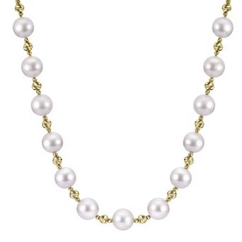 PearLustre by Imperial 14k Gold Diamond-Cut Bead & Freshwater Cultured Pearl Necklace