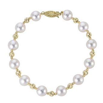 PearLustre by Imperial 14k Gold Diamond Cut Bead and Freshwater Cultured Pearl Bracelet