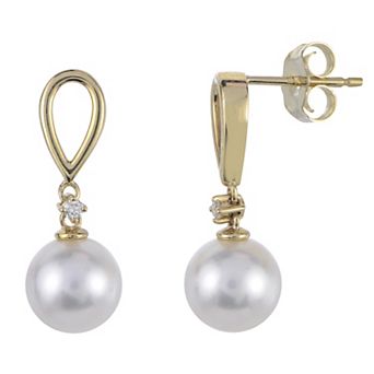 PearLustre by Imperial 14k Gold Freshwater Cultured Pearl & Diamond Accented Drop Earrings