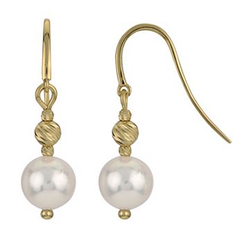 PearLustre by Imperial 14k Gold Diamond Cut Bead and Freshwater Cultured Pearl Drop Earrings
