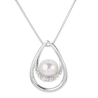 PearLustre by Imperial Sterling Silver Freshwater Cultured Pearl and White Topaz Double Tear Drop Necklace