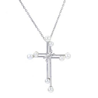 PearLustre by Imperial Sterling Silver Freshwater Cultured Pearl Cross Pendant Necklace