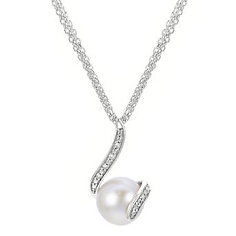 PearLustre by Imperial Sterling Silver Freshwater Cultured Pearl and Diamond Accent Pendant Necklace