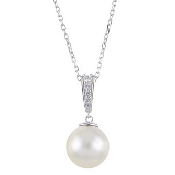 PearLustre by Imperial Sterling Silver Cultured Pearl & Lab Created White Sapphire Pendant Necklace
