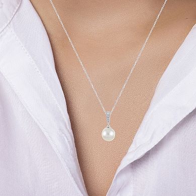 PearLustre by Imperial Sterling Silver Cultured Pearl & Lab Created White Sapphire Pendant Necklace