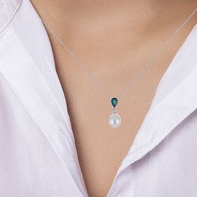 PearLustre by Imperial Sterling Silver Cultured Pearl, Lab Created Emerald & Sapphire Pendant