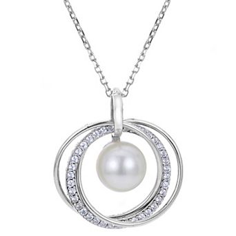 PearLustre by Imperial Sterling Silver Cultured Pearl & Topaz Circle Pendant Necklace