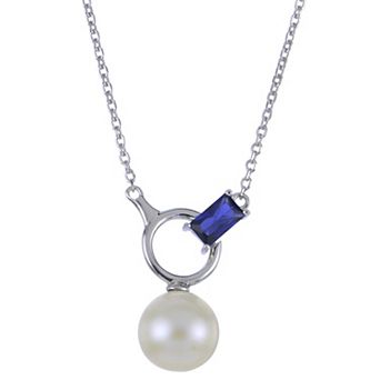 PearLustre by Imperial Sterling Silver Cultured Pearl & Lab Created Sapphire Necklace
