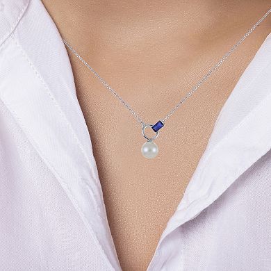 PearLustre by Imperial Sterling Silver Cultured Pearl & Lab Created Sapphire Necklace