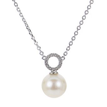 PearLustre by Imperial Sterling Silver Cultured Pearl & Topaz Circle Pendant Necklace
